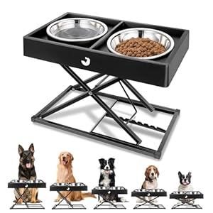 Joytale Elevated Dog Bowls for Large Breeds, Heavy Duty 9 Adjustable Height from 9″ to 17.5″ Metal Stand Anti-Slip, Non Spill Raised Food & Water Station with 2 Stainless Steel Food Bowls, Black