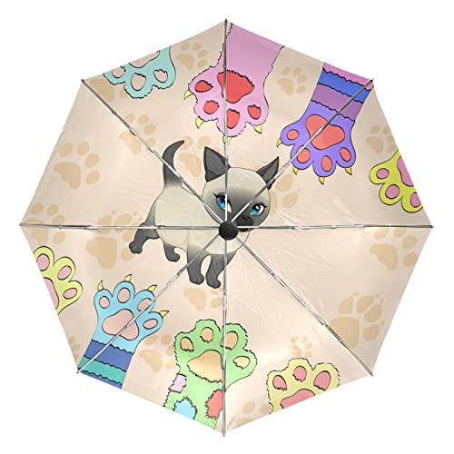 Parapluie automatique pliant rose à motif mains de chat pour femme