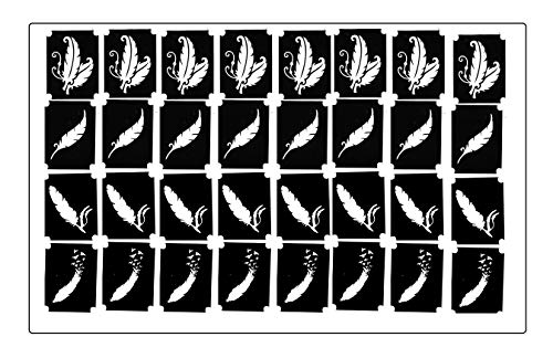 Peacock Collection (32 Tattoo Glitter Airbrush Stencil Feather)