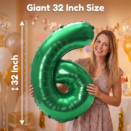 Image of YPSelected 32 Inch Large Foil Helium Number Balloon Birthday Wedding Party 0-9 (Green, 6)