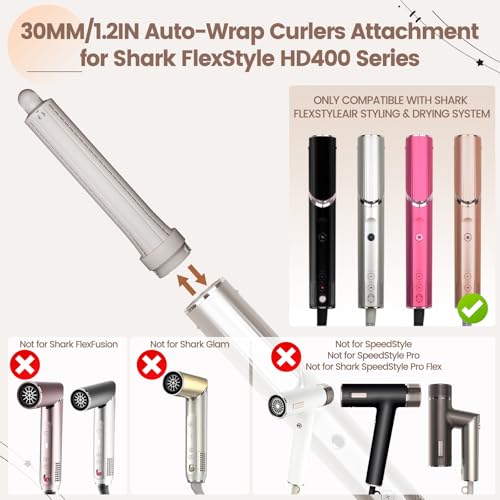 Image of 1.2in Long Hair Curling Barrel Attachment Compatible with Shark FlexStyle, Self-Curling Accessories for Shark Flex Style HD400 Series with Both Curl Directions for Defined Curls