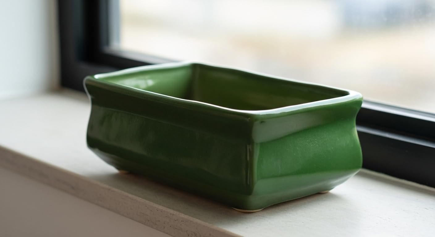 The Himalayan Goods Company Rectangular Ceramic Bonsai Plant Pot Planter (Green)-image-26