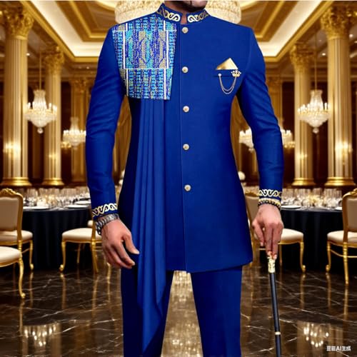 African Suits for Men Wax Cloth 2 Piece Sets Blazer Pants Dashiki Outfit Clothes Attire Clothing2