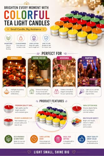 Image of AMB 50 Pcs Color Wax Tealight Candles for Diwali Home Decoration