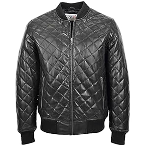 Mens echt lederen bommenwerper jas gewatteerde Varsity stijl Warren zwart