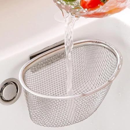 Image of Stainless Steel Dish Rack Drain Basket with Drip Tray & Spoon Holder Dish Drainer for Kitchen Drying Stand /Kuda /Plate Rack /Bartan Over Sink Counter Dish Rack Drain Basket Steel Tray Kitchen (Ovel)