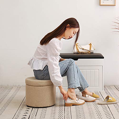 Pouf de rangement rond tabouret repose-pieds salon en lin