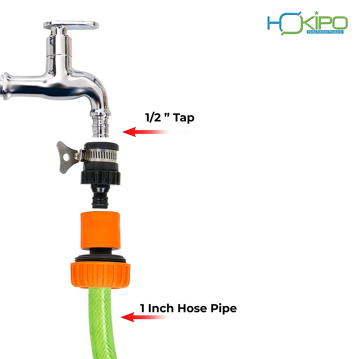 HOKIPO 1/2" Tap Adapter And 1" Garden Water Hose Pipe Quick Connector, Set Of 2 (AR-3713+1691), Plastic, 6.5 X 4 Cm
