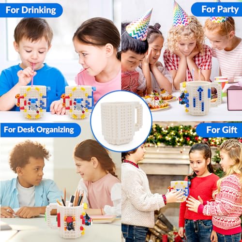 Lumsburry Build-on Brick Coffee Mug, Funny DIY Novelty Cup with Building Blocks Creative for Kids Men Women Xmas Birthday (White)