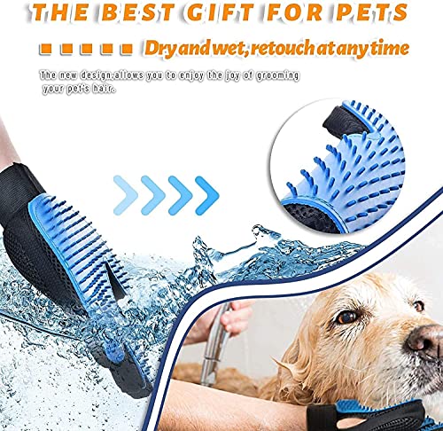 Starroad-Tim Pet Grooming Glove Hair Remover Brush Gentle Deshedding Efficient Pet Mitt Pet Massage Gloves Left & Right Hand Draw Dog Cat Horse Long Short Fur (1Pair Left & Right Hand (Blue)) #TOP3