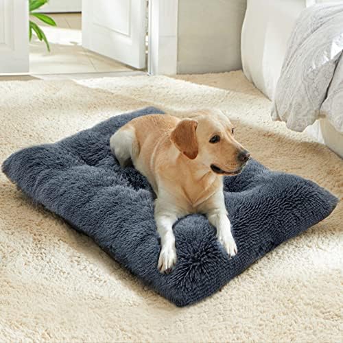 Large Dog Bed Crate Pad,Dog beds for Large Dogs Deluxe Plush Soft Pet Beds, Faux Fur Kennel Pad Mats for Small Medium Dogs & Cats,Washable Anxiety Relief Mats with Anti-Slip Bottom