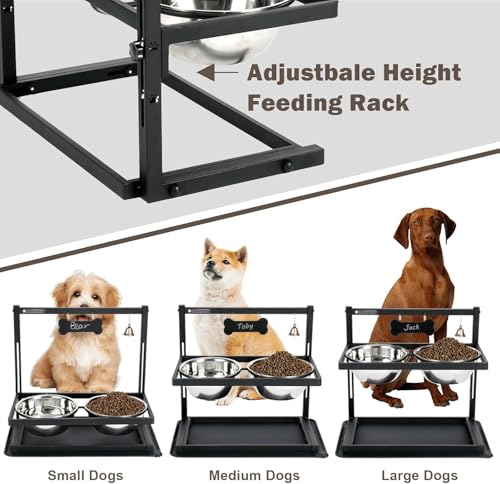 ADENGL Erhöhter Hundenapf, erhöhte Hundenäpfe für große Hunde mit langsamer Fütterung, verstellbare Höhe mit 2 Edelstahl-Hundenäpfen, auslaufsichere Matte, Hundenäpfe für große, mittelgroße Hunde