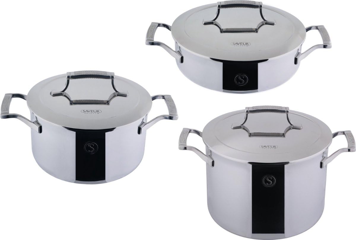 Saveur Selects Pan set Voyage Series (Cooking pan ø 22 + 25 cm + Saucepan ø 25 cm) - Triply stainless steel - Induction and all other heat sources