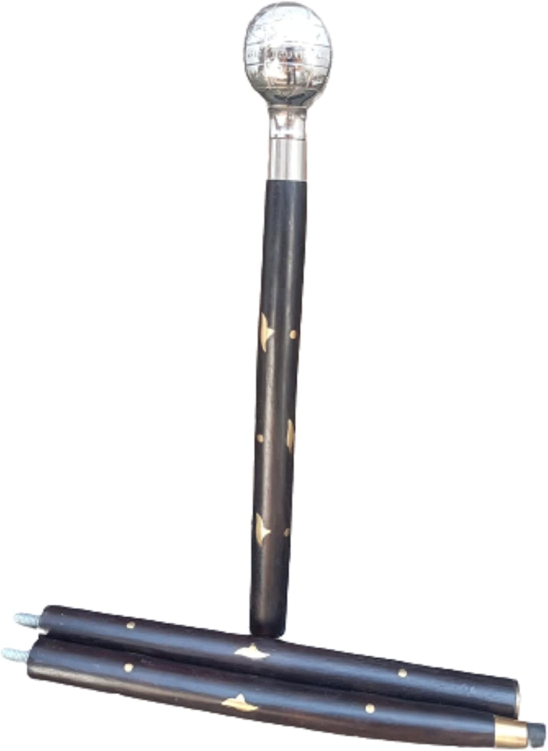 Brass Globe Handle Walking Stick with 3 Foldable Wooden Walking Stick Elegant Look Walking Stick Cane Decorative Walking Stick Excellent Item for Senior by The Historical HUB : Clothing, Shoes & Jewelry