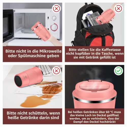 CS COSDDI Thermobecher- Isolierbecher, Edelstahl Travel Mug, 13oz/380ml Vakuum auslaufsicher Reisebecher mit Deckel, Autobecher… – Ansicht 5