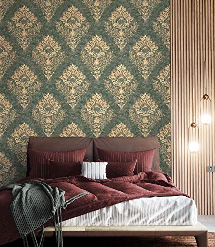 Newroom Vliestapete Salbei Grün Gold - Vintage Ornamente Tapete Mit Metallic Glanz