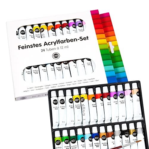 24 Tuben Acrylfarbe Set – 2x12 Farben, Je 12 Ml, Matt, Ideale Grundausstattung Für Künstler & Hobby-Maler