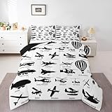 Erosebridal Airplane Comforter Set Twin,Black White Airplanes Bedding Set Space Rocket Aircraft Down Comforter for Boys Kids Teens Room Decor,Helicopter Biplane Quilt Duvet Sets with 1 Pillow Case