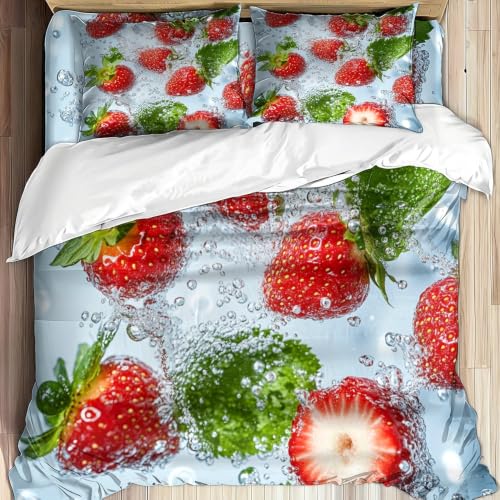 Housse de couette 200x200 microfibre anti-plis parure imprimé 3D rouge - 3