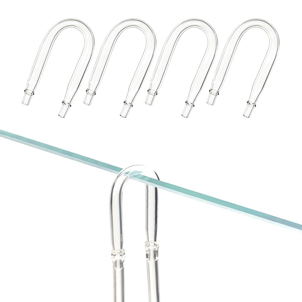 ​​LINLAN 4-Piece Aquarium Glass U-Tube Connector with Anti-Kink Design | for 4mm (5/16") ID Air Hose | Air Pump & CO2 Diffuser Accessory for Rimless Tanks​