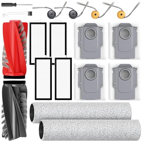 Image of 18 Pack Replacement Accessories Kit Compatible with Roborock Qrevo Curv 2 Flow Robot Vacuum, 2 Main Brush, 4 Dust Bag, 4 Side Brush, 2 Roller Mop Cloth, 4 HEPA Filter, 1 Screwdriver, 1 Cleaning Tool