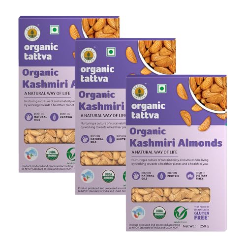 Image of ORGANIC TATTVA Organic Kashmiri Mamra Raw Almonds /Badams 250Gram (Pack Of 3)