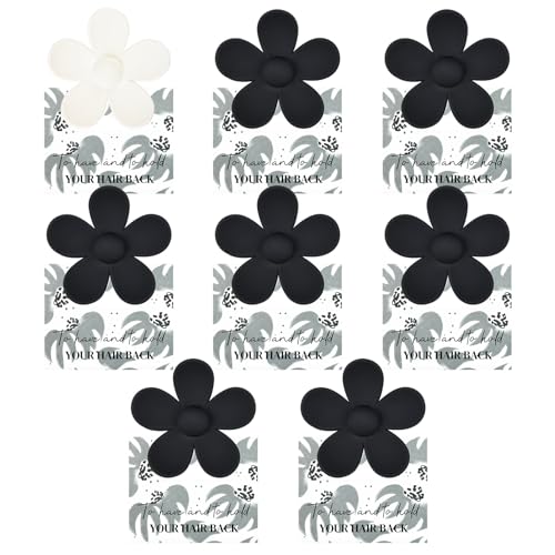 DEEKA Hair Clip, 8 Pack Flower Bridesmaid Hair Claw Clips with Floral Card, Bridal Party Gift for Bridesmaids Bachelorette Party Favors (White&Black)