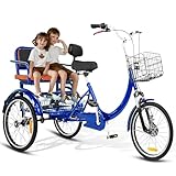 MOOITZ Adult Tricycle, 20 Inch 3-Wheel Bikes, Trike for Adults with Seat, Low Step-Through Cruiser Bike with Front and Rear Baskets, Adult Tricycles for Women, Seniors, Men, Navy Blue