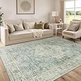 LIVEBOX Washable Area Rug 5x7 Rugs for Living Room Bedroom, Non-Slip Boho Indoor Carpet for Dining Room Office, Low-Pile Farmhouse Soft Carpets for Kids Nursery Playroom, Sage Green