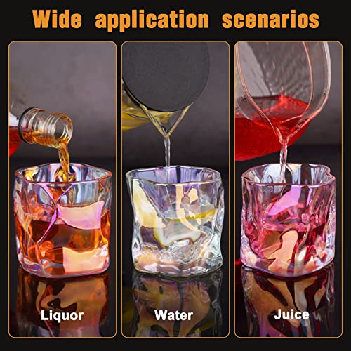 Image of NiHome Iridescent Twisted Crystal Whiskey Glasses 6-Pack 8oz Hand-Blown Lead-Free Old Fashioned Bar Tumbler for Scotch Rum Bourbon Cocktail