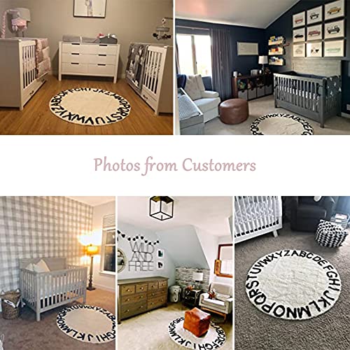 Habudda Nursery Rug, Playroom Rugs For Baby Play Game Area, Abc Alphabet Classroom Learning Mat, Soft Non-Slip Bedroom Decor Carpet For Baby Boy And Girl, Pure Cotton, 47" Round #TOP1