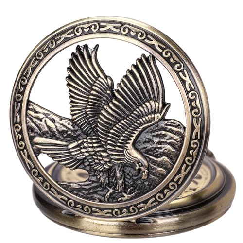 Image of SIBOSUN Eagle Design Pocket Watch with Chain Oversized 50MM 1.96 Inch Quartz Movement Arabic Numerals Half Hunter Cover Analog