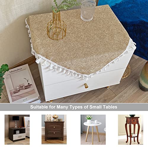 Hpxrom Solid Color Small Bedside Square Tablecloth Rustic Tassel Heavy Weight Table Cover Beige Burlap Washable Table Cloth For End Table Tabletop Decoration 24 X 24 Inch #TOP4