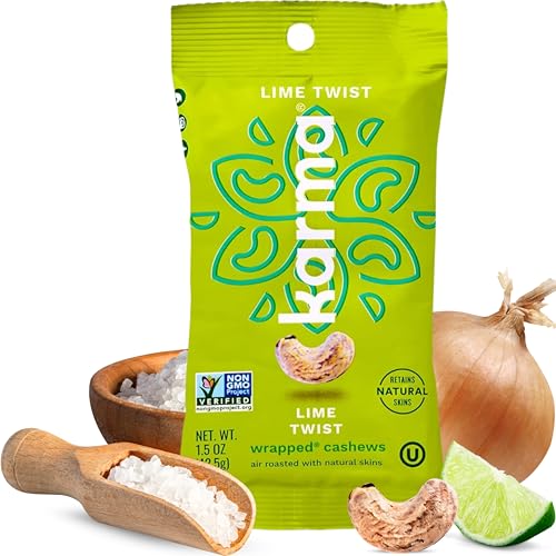 Image of Lime Twist Cashews with Skin by Karma Nuts, Whole, Roasted, Vegan, Gluten Free, Low Net Carb, Natural, No Sugar Added, Keto Friendly, Everyday Nut Snack, 1.5 Ounce (12 Snack Packs)