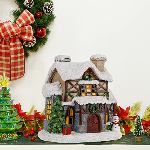 Adroiteet Christmas Village Light Up House, Backflow Incense Holder, Resin Christmas Snowy Town With Xmas Tree And Snowman, Holiday Tabletop Decorations For Home Kitchen Office #TOP6