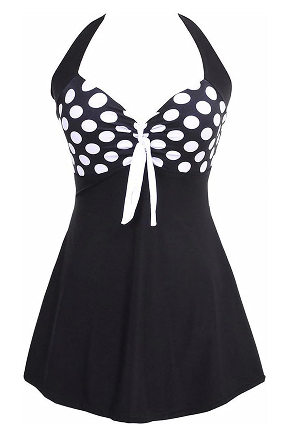 Maillot de bain une pièce à pois pour femme - Contrôle du ventre - Avec jupe