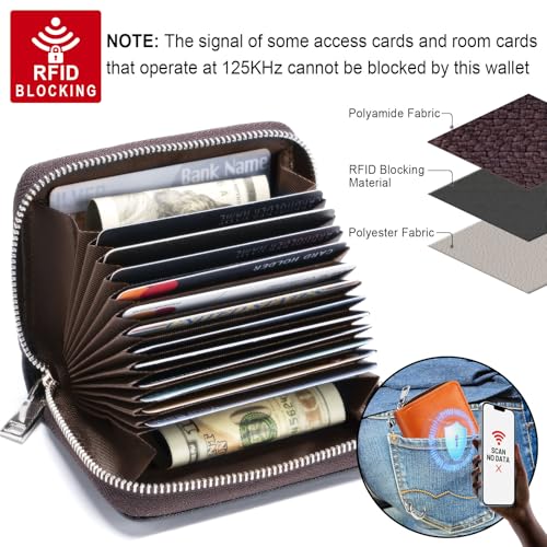 Image of Mayski Credit Card Holder, Zipper Credit Card Wallet for Women, Small Accordion Card Cases Holder, KeyChain Wallet, Business Card Holder, Brown