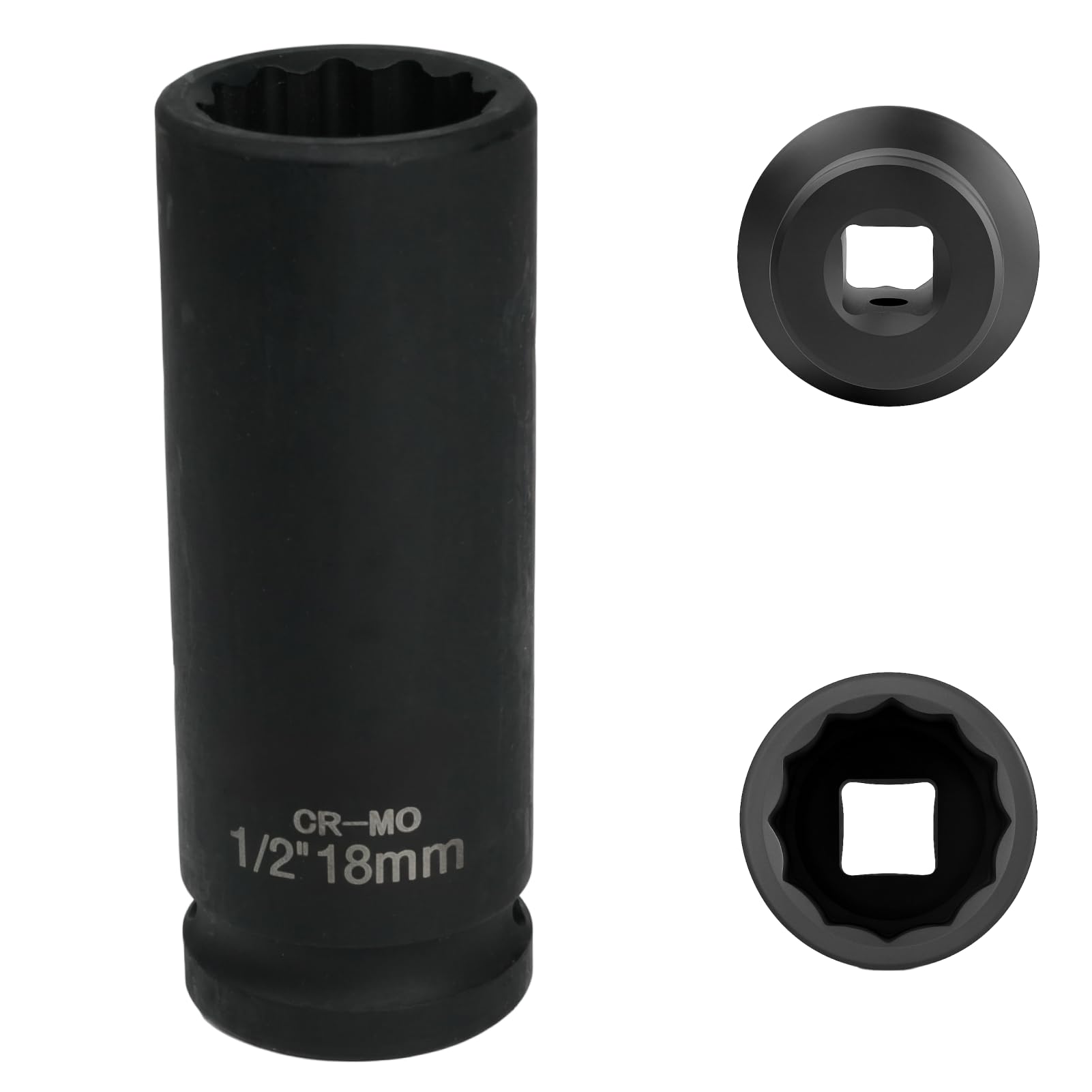 FortuneGlobe Socket 18 mm 1/2 inch 12-Point, Impact Socket 1/2 inch 18 mm CR-MO Chromium-Molybdenum Steel (Black) — image 1