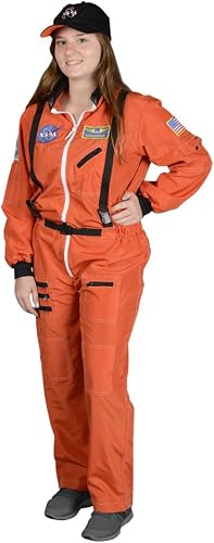 Aeromax Adult Astronaut Suit with Embroidered Cap, Orange, Small