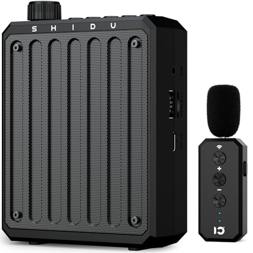 Amplificador de Voz Portátil con Micrófono Inalámbrico lavalier, Batería de 1800mAh, ReproductorTF/USB, Bluetooth Mini Amplificador Voz para Profesores, Tours y Eventos