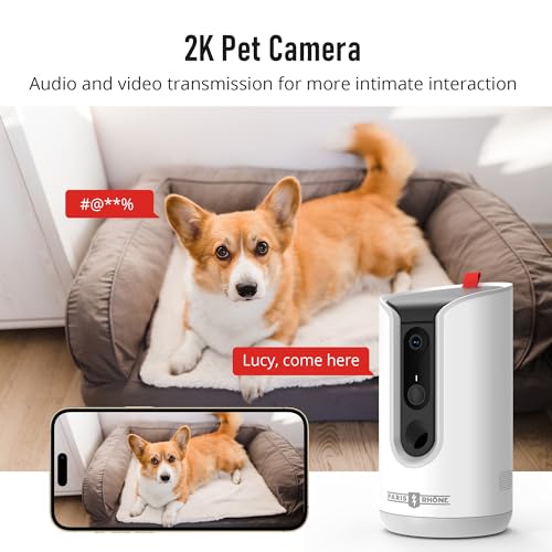 Image of Paris RHONE 2K Pet Camera, 360View Dog Camera Treat Dispenser, 5G WiFi Pets Monitoring with Phone APP, Two-Way Audio, Infrared Night Vision, Barking Detection and Motion Alerts, Works with Alexa