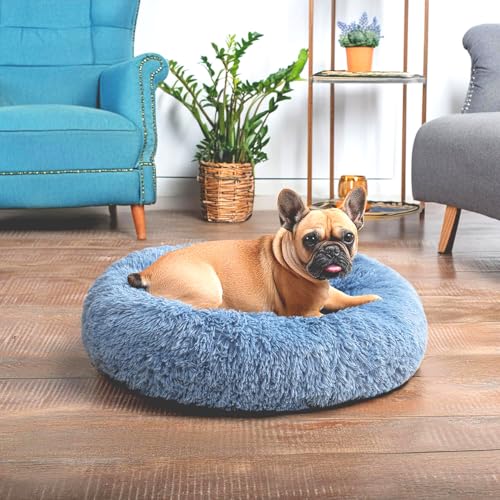 Image of RvPaws Pet Beds for Indoor, Dog Bed for Small & Puppy, Soft Fluffy Donut Cuddler Washable Round Pet Bed for Puppy and Kitten (Blue, 20 Inch, Small)