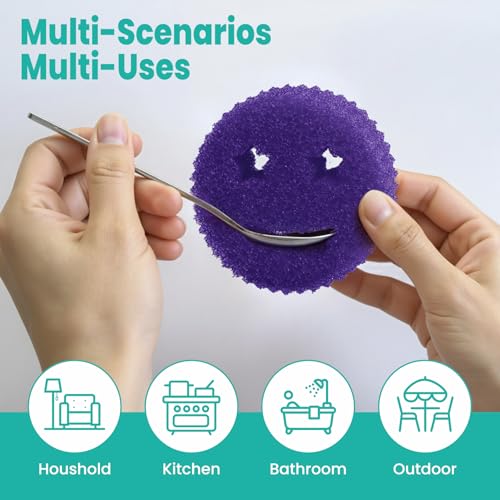 Image of Scrub Sponge Dish Scrubbers, Temperature Controlled Non-Scratch Sponges Pad | Smiley Odor Resistant Polymer Color Bulk Pads, Dishwash Safe Multi Functional for Kitchen, Bathroom, Tub, Household Cleaning