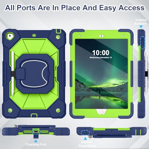 Image of WESOROL Case for iPad 9th Generation 10.2 Inch Tablet Case Military Grade Shockproof Cover for iPad 9th /8th /7th Gen Cases with Rotating Stand Screen Protector Pencil Holder,Navy Green