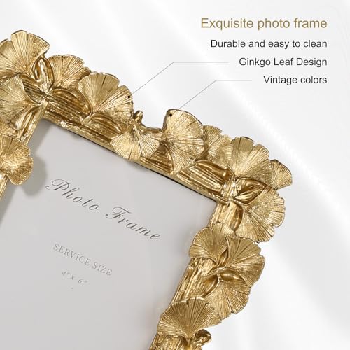 Image of 4x6 Vintage Picture Frames, Gold Photo Frame for Table Top Display and Wall Hanging Home Decor