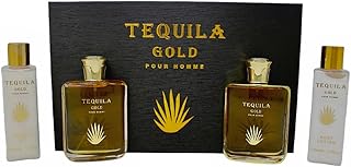 Tequila Gold Pour Homme for Men 4 piece HardBox Set (3.4 Ounce Eau de Parfum + 3.4 Ounce After Shave + 5.7 Ounce Shower Gel + 5.7 Ounce Body Lotion)