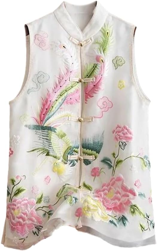 LIXINGHEITANG Temperament Age Reducing Chinese Style Vest For Women Product Heavy Print Waistband