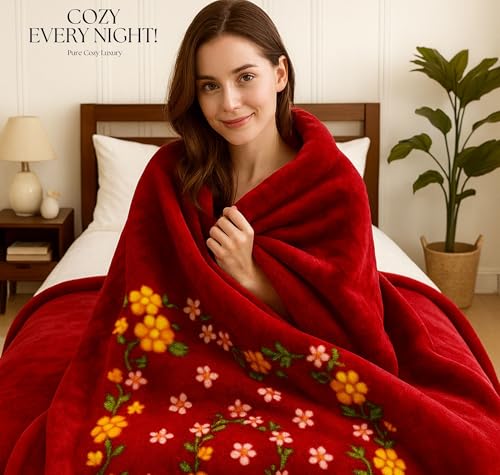 Image of HOMEKART Premium 300 GSM Mink Blanket for Double Bed | Super Soft Cloudy Printed for All Season | Ultra-Soft & Cozy Single Ply Blanket| 220 x 230 cm, (RED)