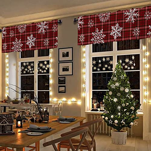 Beatithy Rod Pocket Valances For Windows Christmas Winter Snowflakes Red Plaid Living Room Bedroom Cafe Nursery Rod Pocket Valances, Easy To Care 54X18 In #TOP3