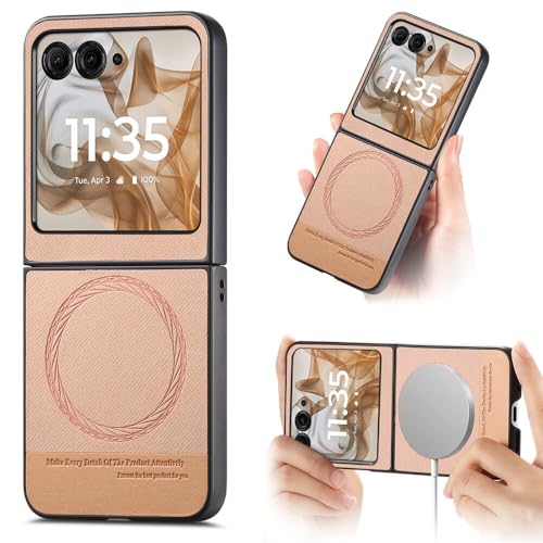 Coque Moto Razr 50 Ultra rose haut de gamme en cuir rigide et tissu